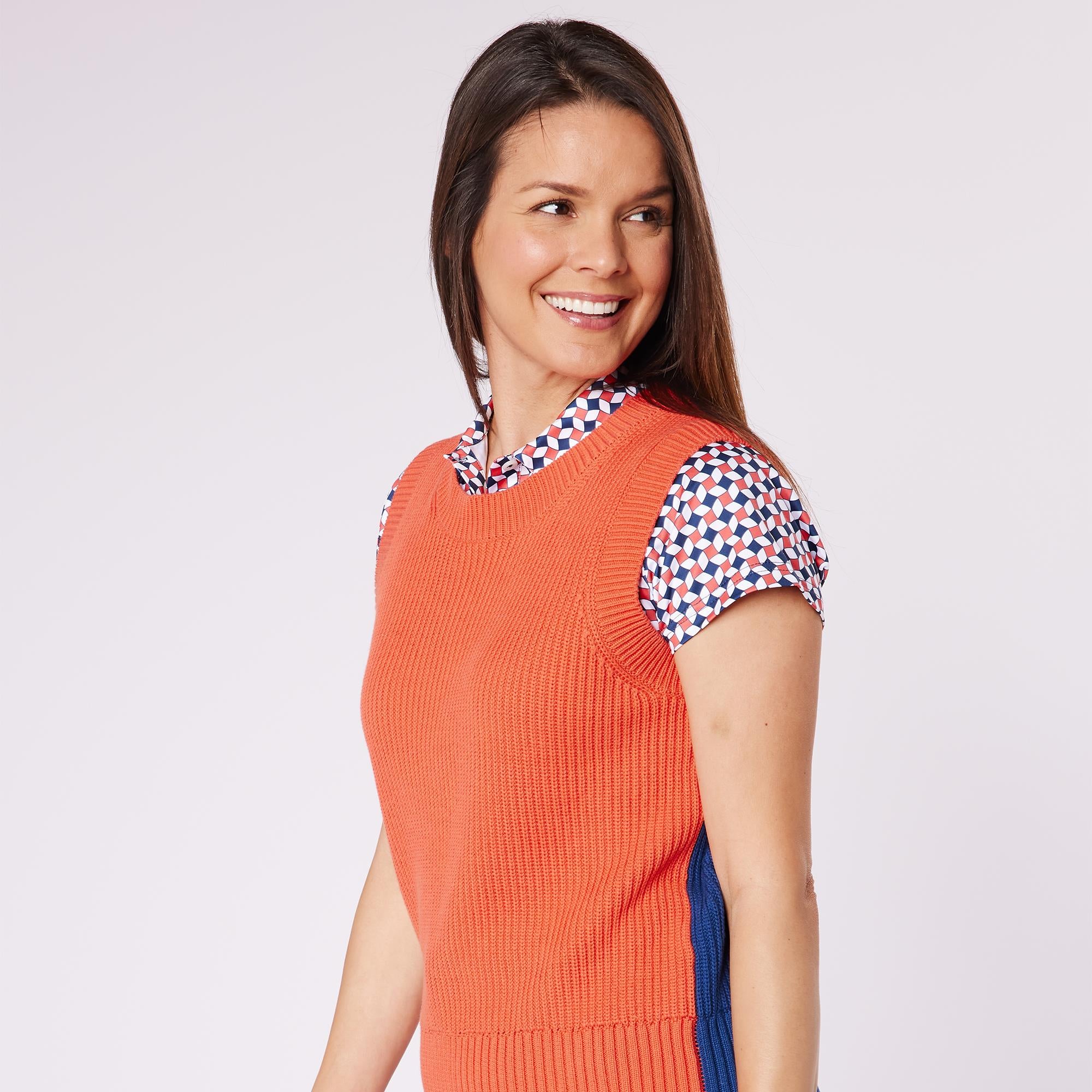 Swing Out Sister Dee Ladies Cotton Golf Slipover Coral/Navy